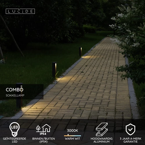 Lucide COMBO - Sokkellamp - Ø 9 cm - LED - 1x9W 3000K - IP54 - Zwart - USP